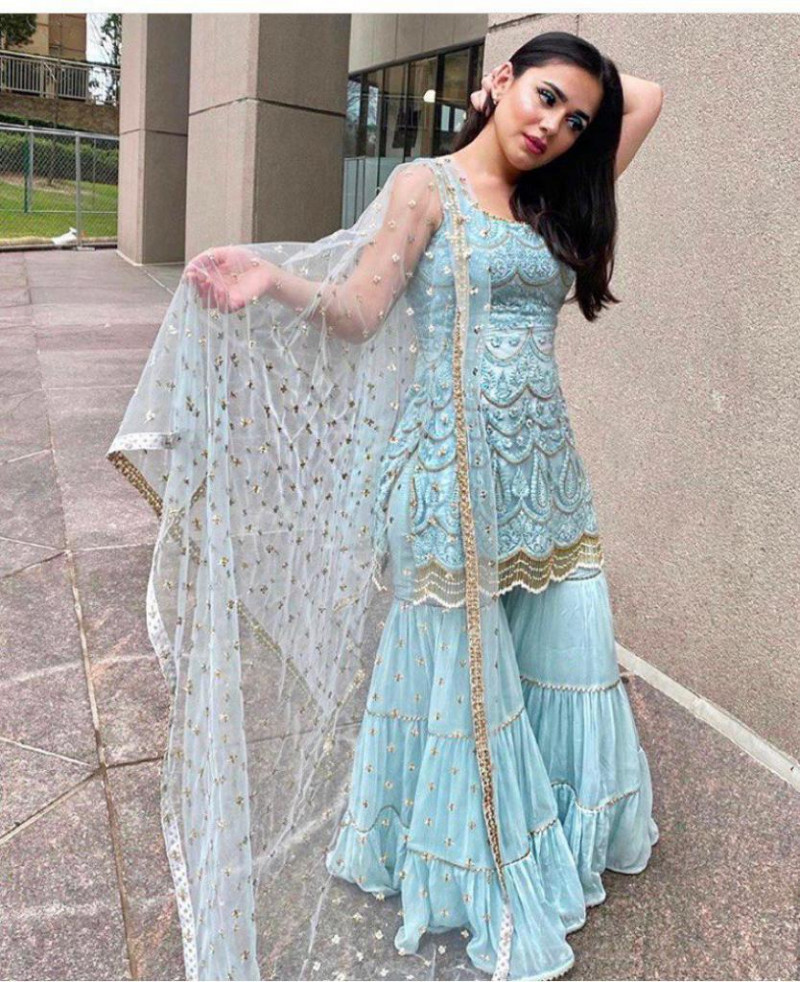 sky blue gown design