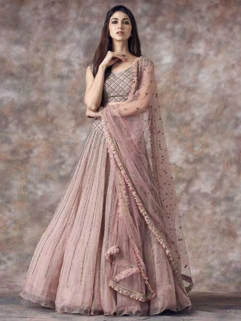 Rose Gold Sequins Organza Party Wear 