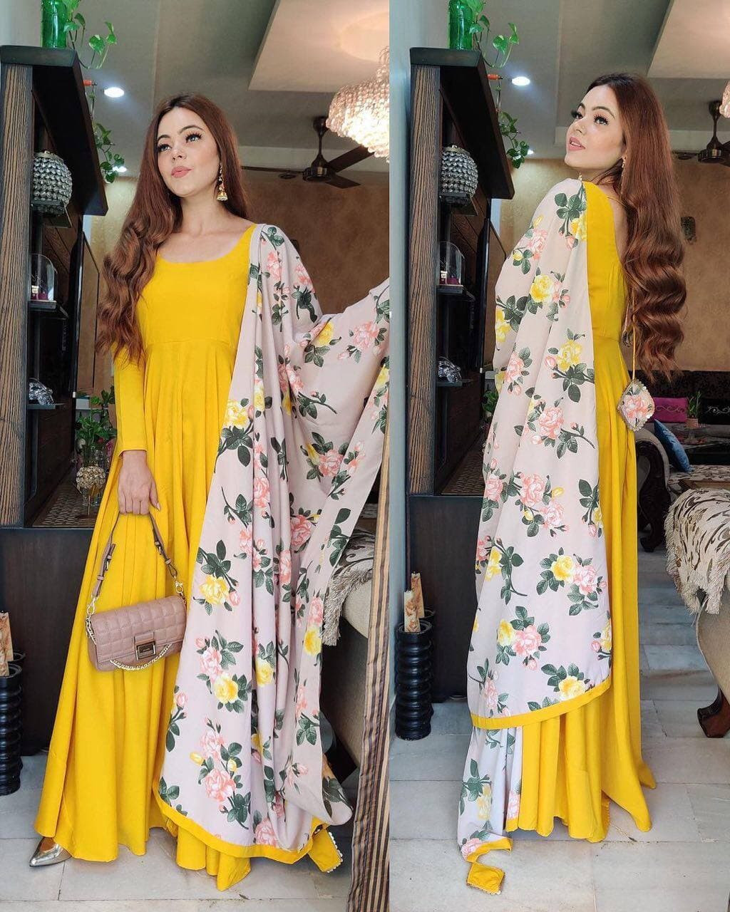 yellow gown with dupatta