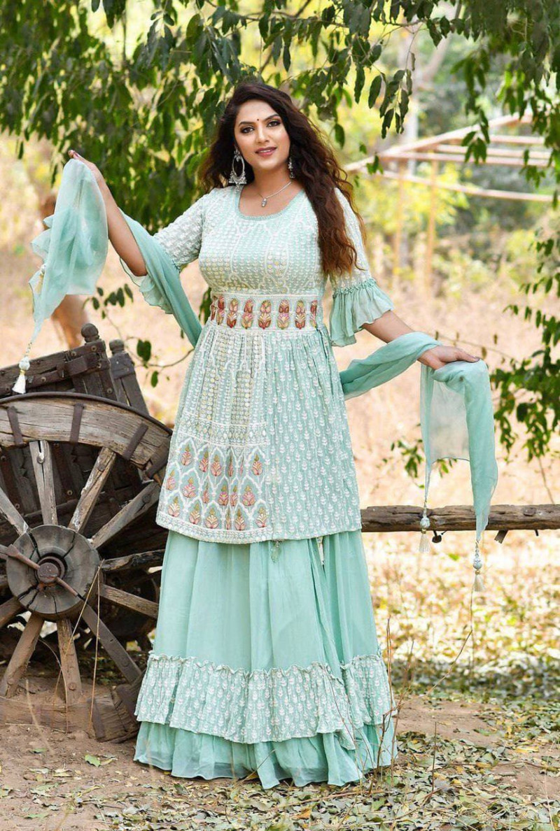 Now Trending Sea Green Designer Sharara 