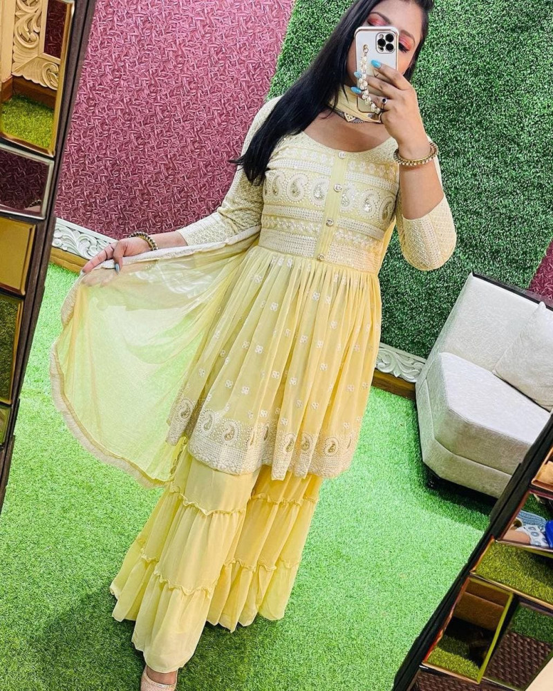 Green Faux Georgette Long Anarkali Suit 