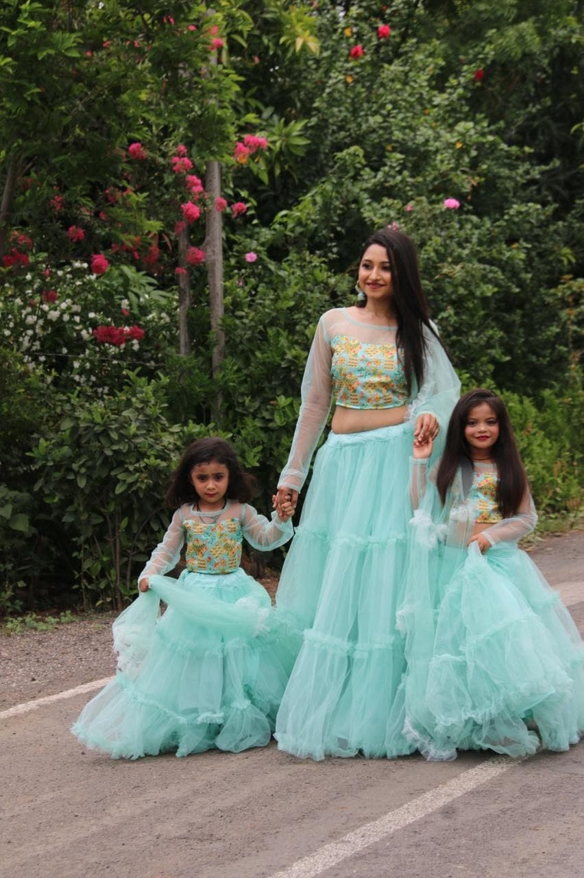Mother And Daughter Maching Sky Blue 