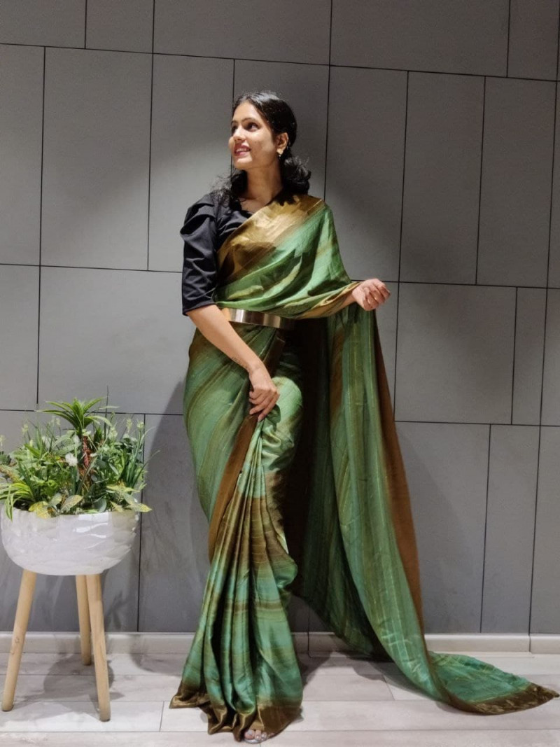 Festival Wear Green Ready To Wear Saree With Belt Vastraqueen