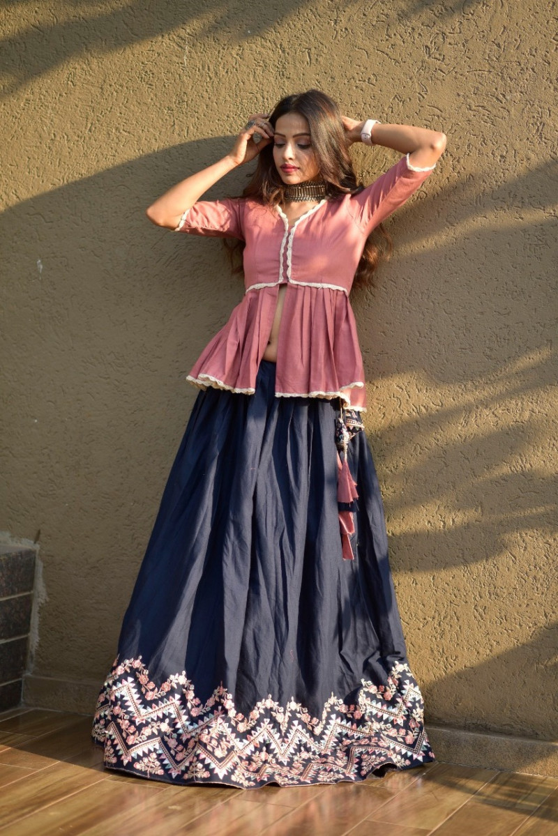Stylish Blue Stitched Party Wear Crop 