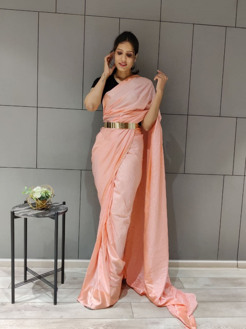 Party Wear Peach Ready Made Saree With 