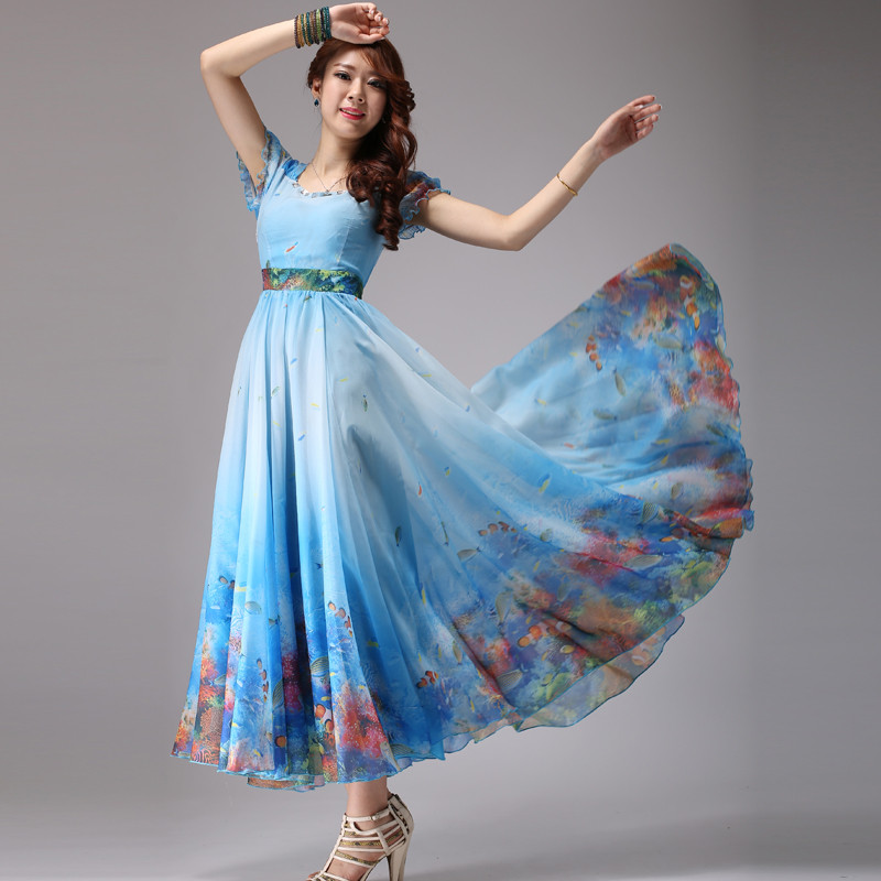Party Wear Sky Blue Digital Printed Long Dress Vastraqueen Party Wear Sky Blue Digital Printed Long Dress Vastraqueen