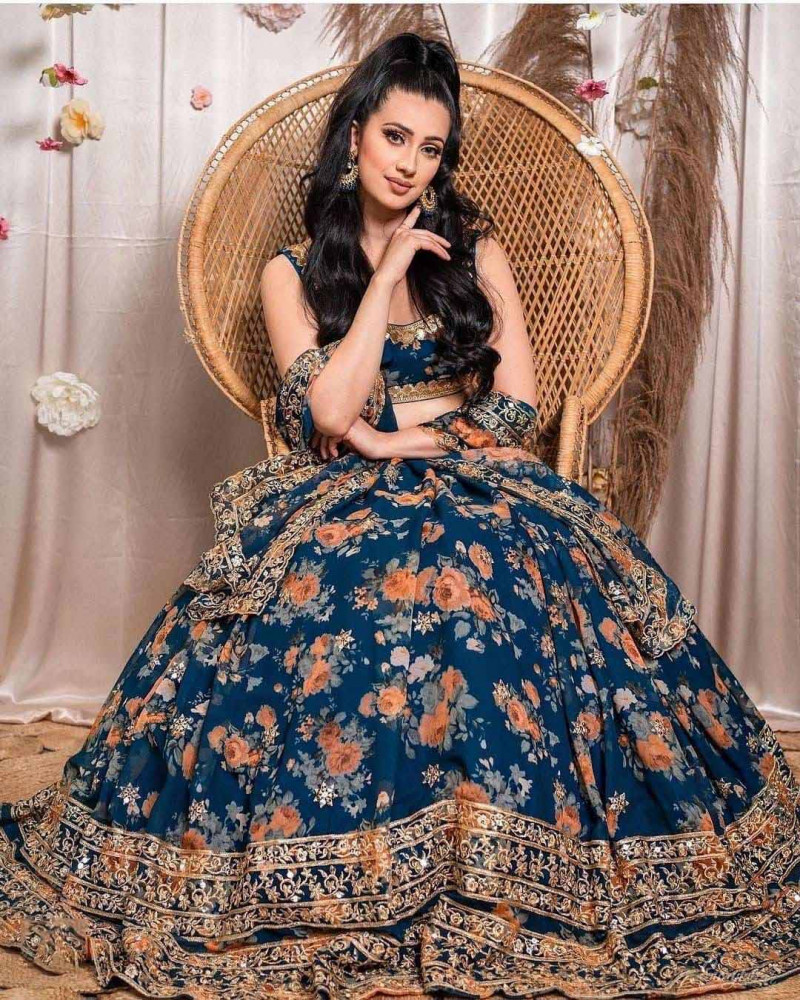 Buy Fashionable Blue Floral Party Wear 