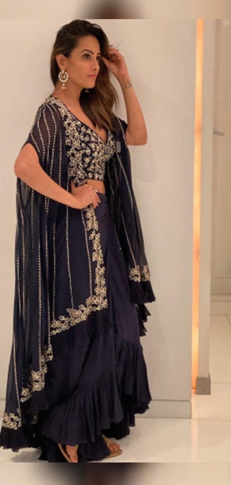 Stylish Navy Blue Crop Top Lehenga 