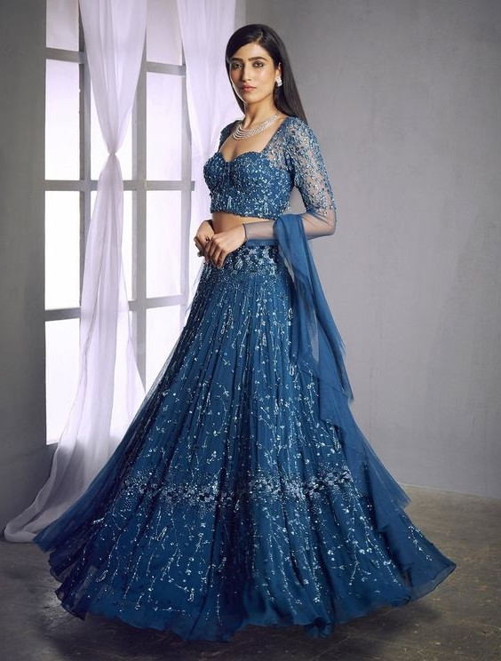 Ocean Blue Chikankari Lehenga buy 