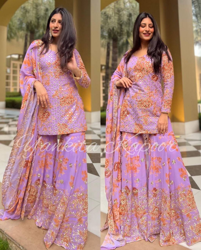 Beautiful PartyWear Purple Sharara Suit | Vastraqueen
