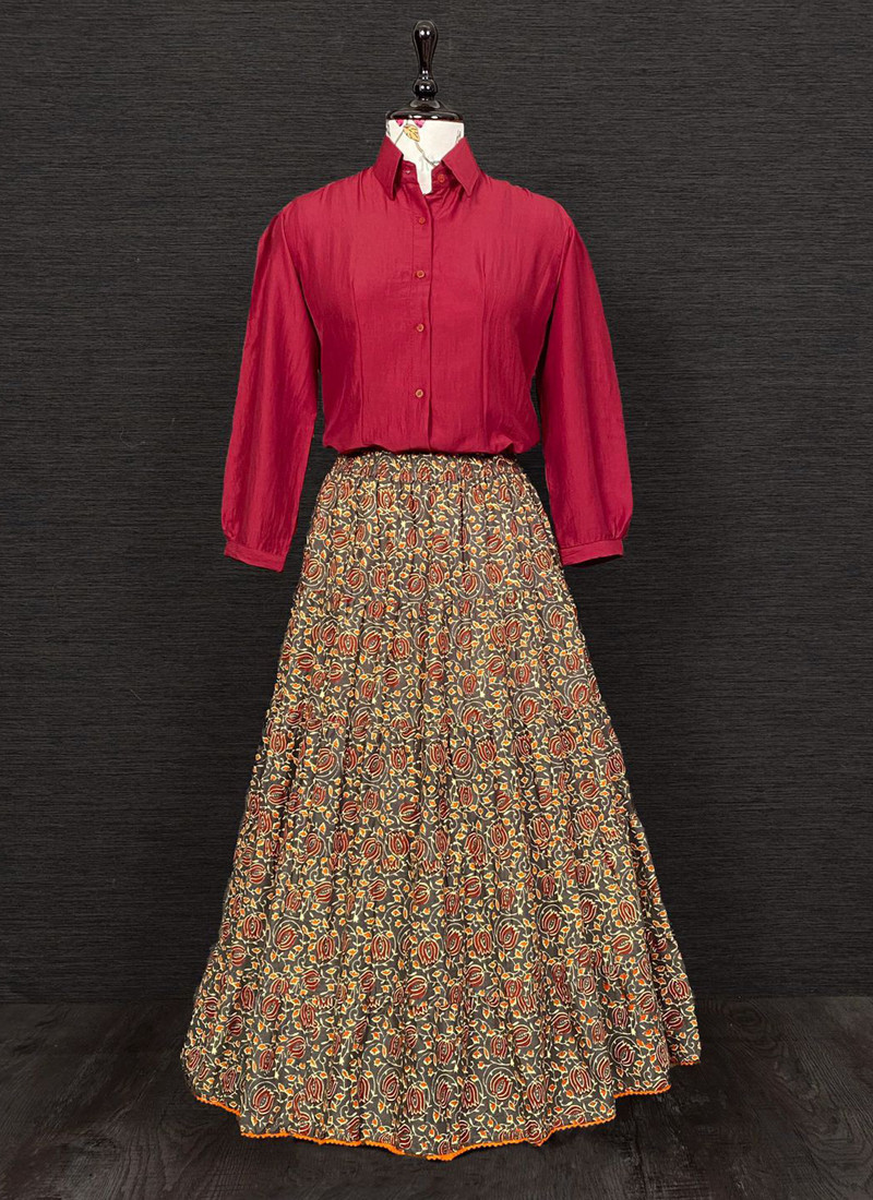 collar shirt with long skirt