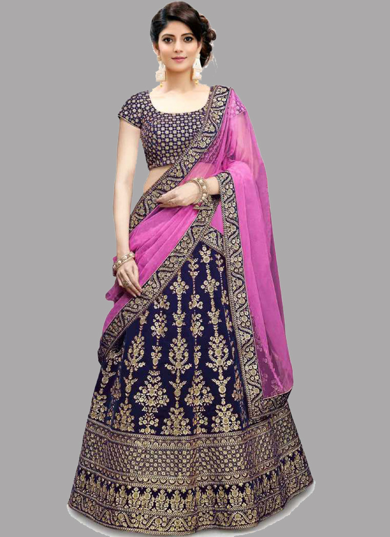 Bridal Navy Blue Satin Lehenga Choli 