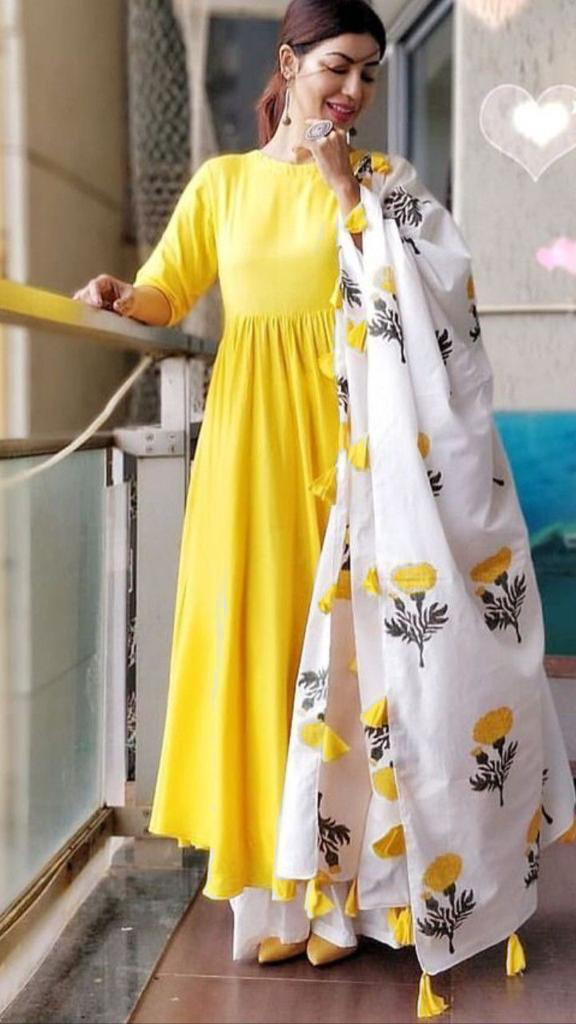 yellow gown with dupatta