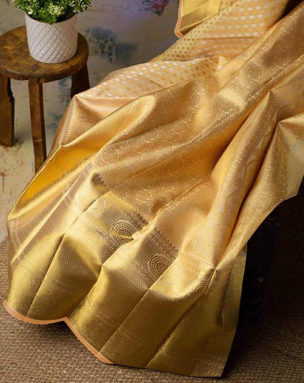 Yellow Golden Partywear Kanjivaram Saree