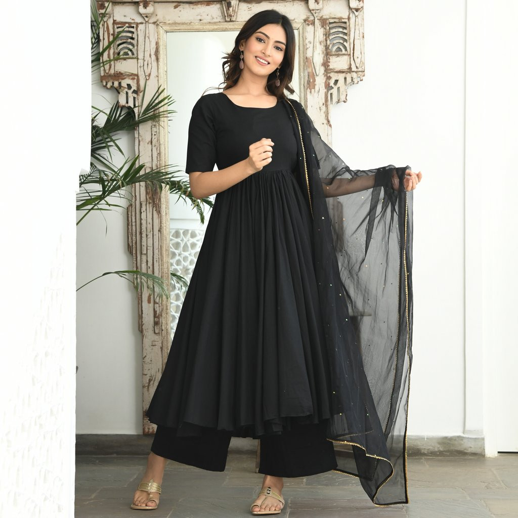 black rayon kurti with palazzo